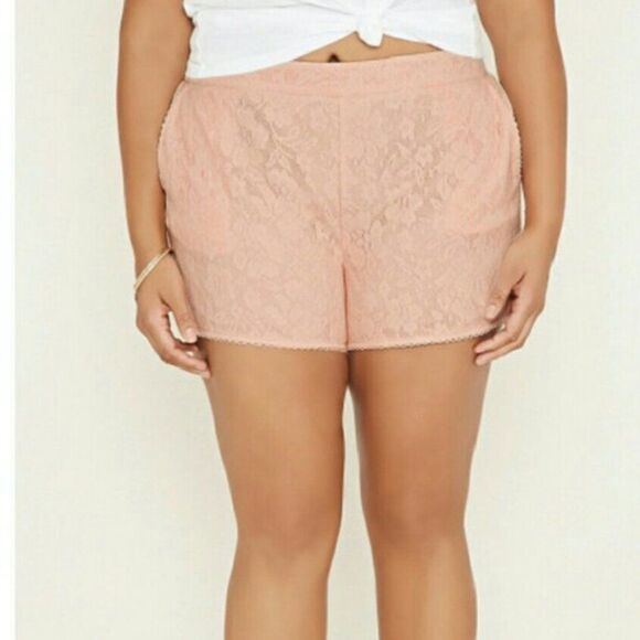 Forever 21 Plus blush pink lace elastic shorts 0x Barbie barbiecore - Picture 1 of 5